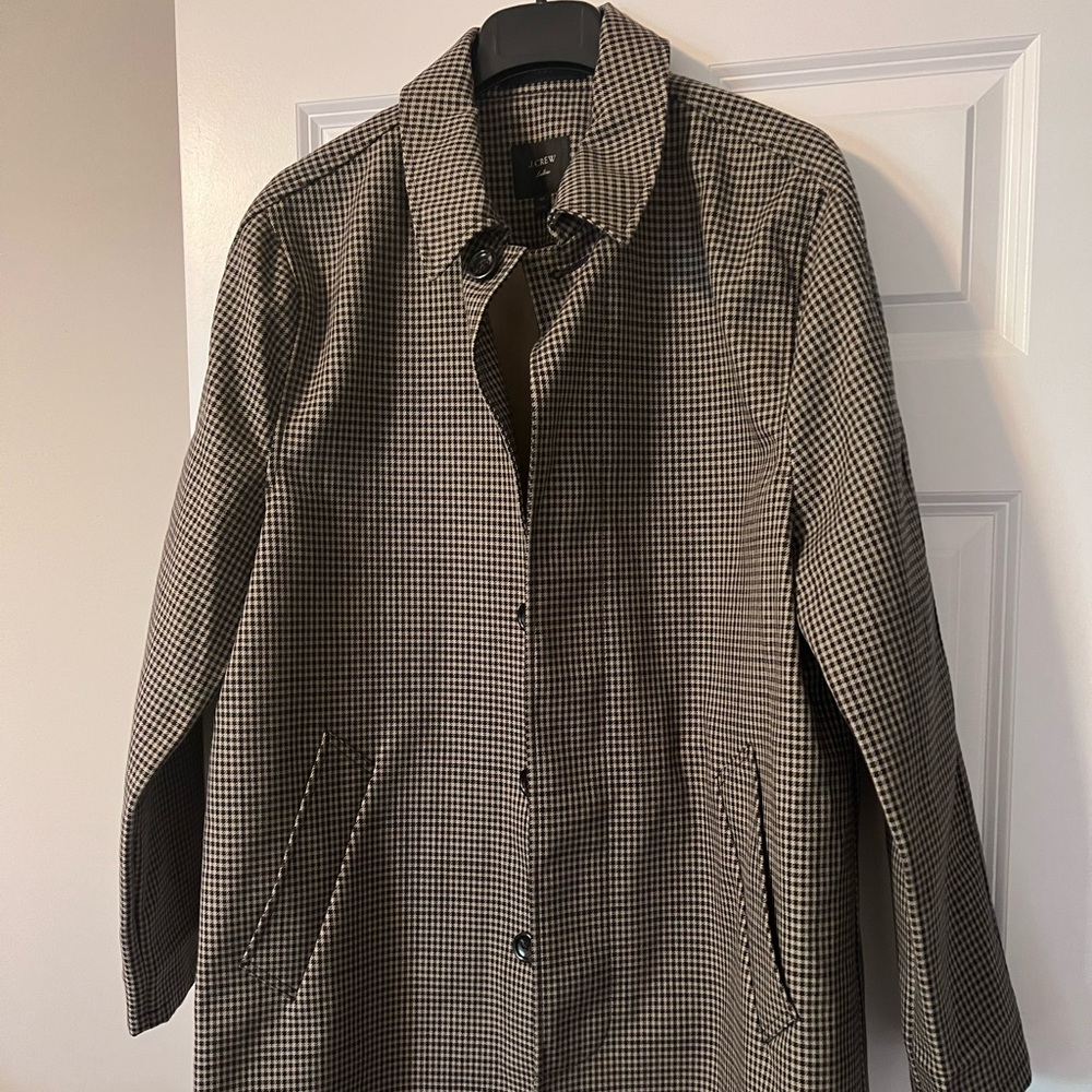 J. Crew Black and Tan Houndstooth Trench Coat